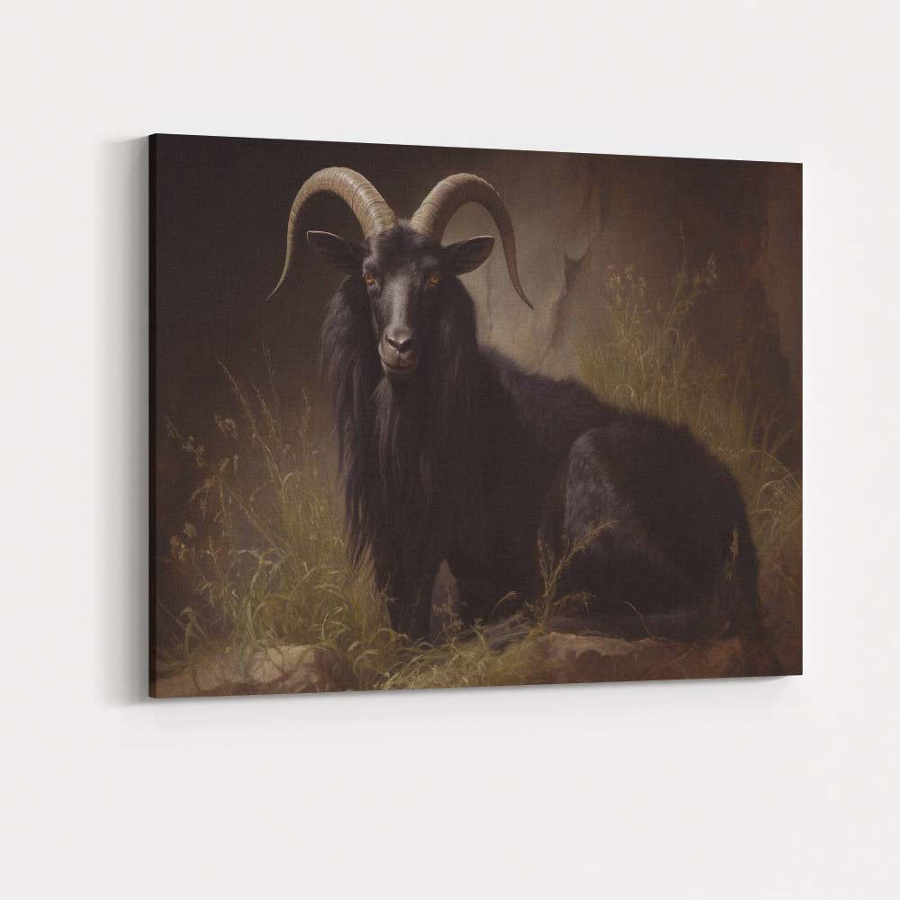Black Goat Portrait Mystical Rustic Animal Artwork Canvas Wall Art Print Decor Picture Ready to Hang