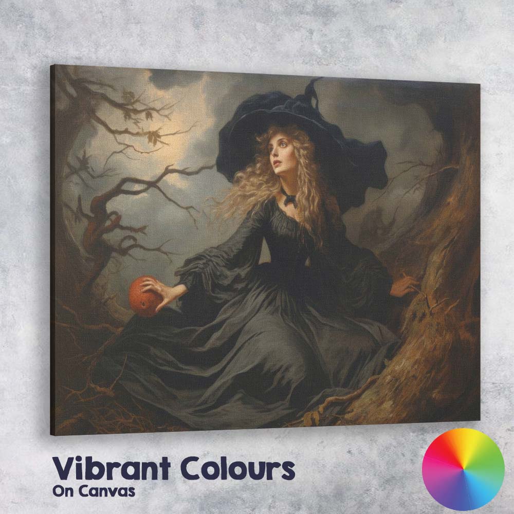 Dark Enchanted Witch Portrait Gothic Fantasy Woodland Canvas Wall Art Print Decor Picture Ready to Hang