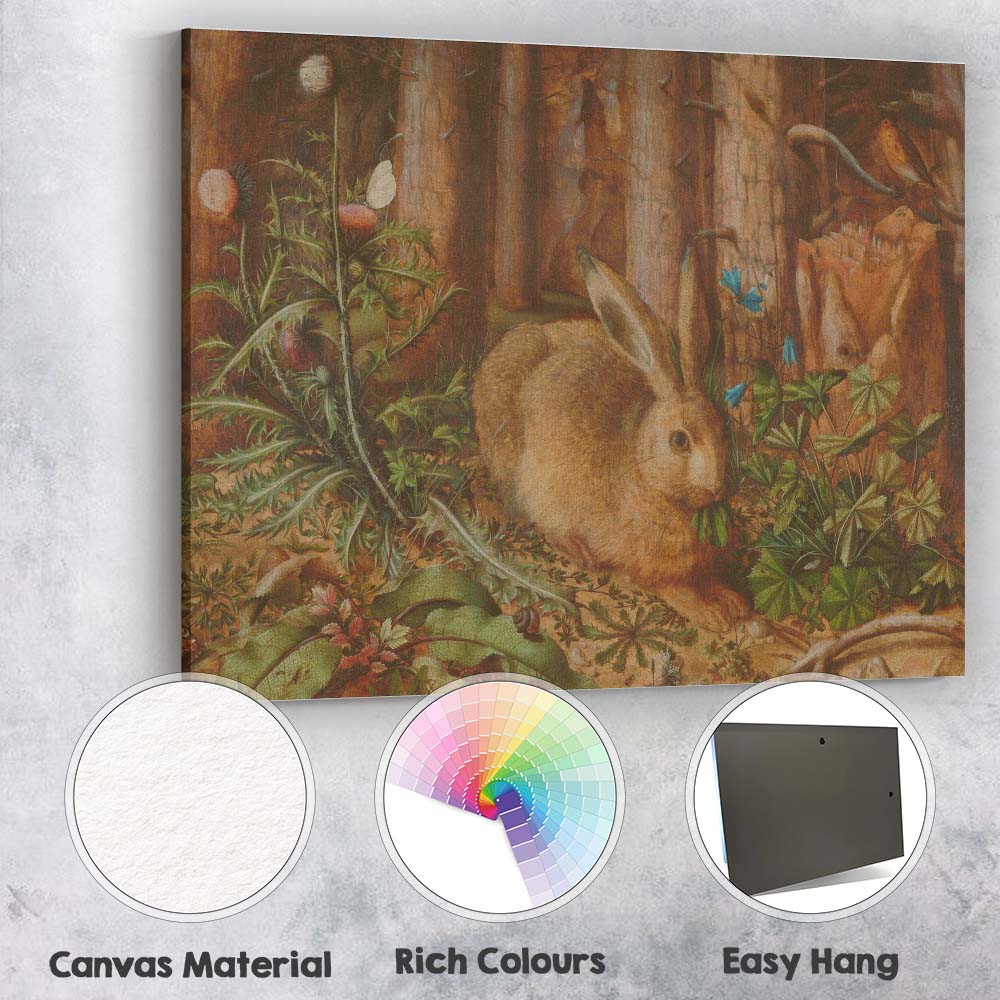 Woodland Rabbit Among Wildflowers Forest Nature Illustration Canvas Wall Art Print Decor Picture Ready to Hang