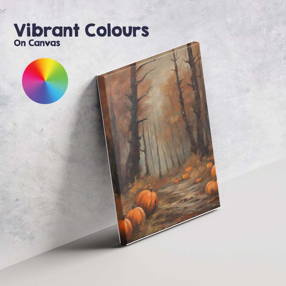 Autumn Pumpkin Woodland Forest Path Seasonal Painting Canvas Wall Art Print Decor Picture Ready to Hang