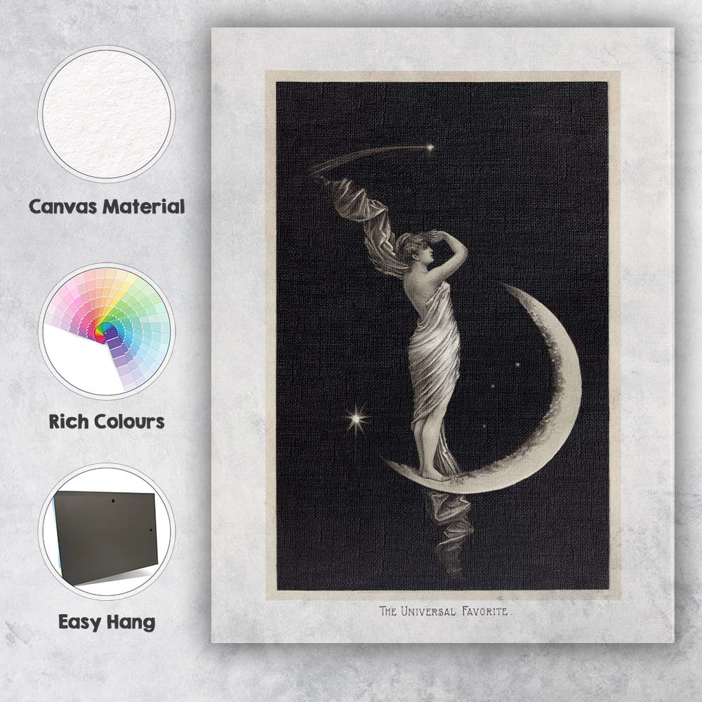 Victorian Moon Goddess Celestial Night Antique Illustration Canvas Wall Art Print Decor Picture Ready to Hang