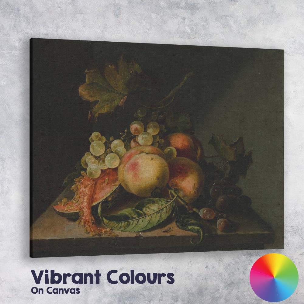 Dutch Master Fruit Still Life With Grapes Melon And Peaches Canvas Wall Art Print Decor Picture Ready to Hang