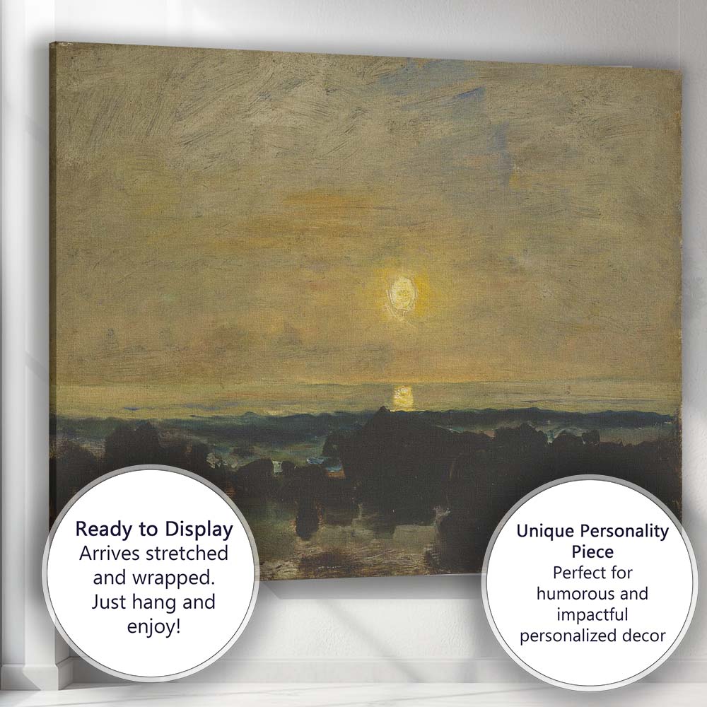 Golden Moonlit Seascape Over Rocky Shore Canvas Wall Art Print Decor Picture Ready to Hang