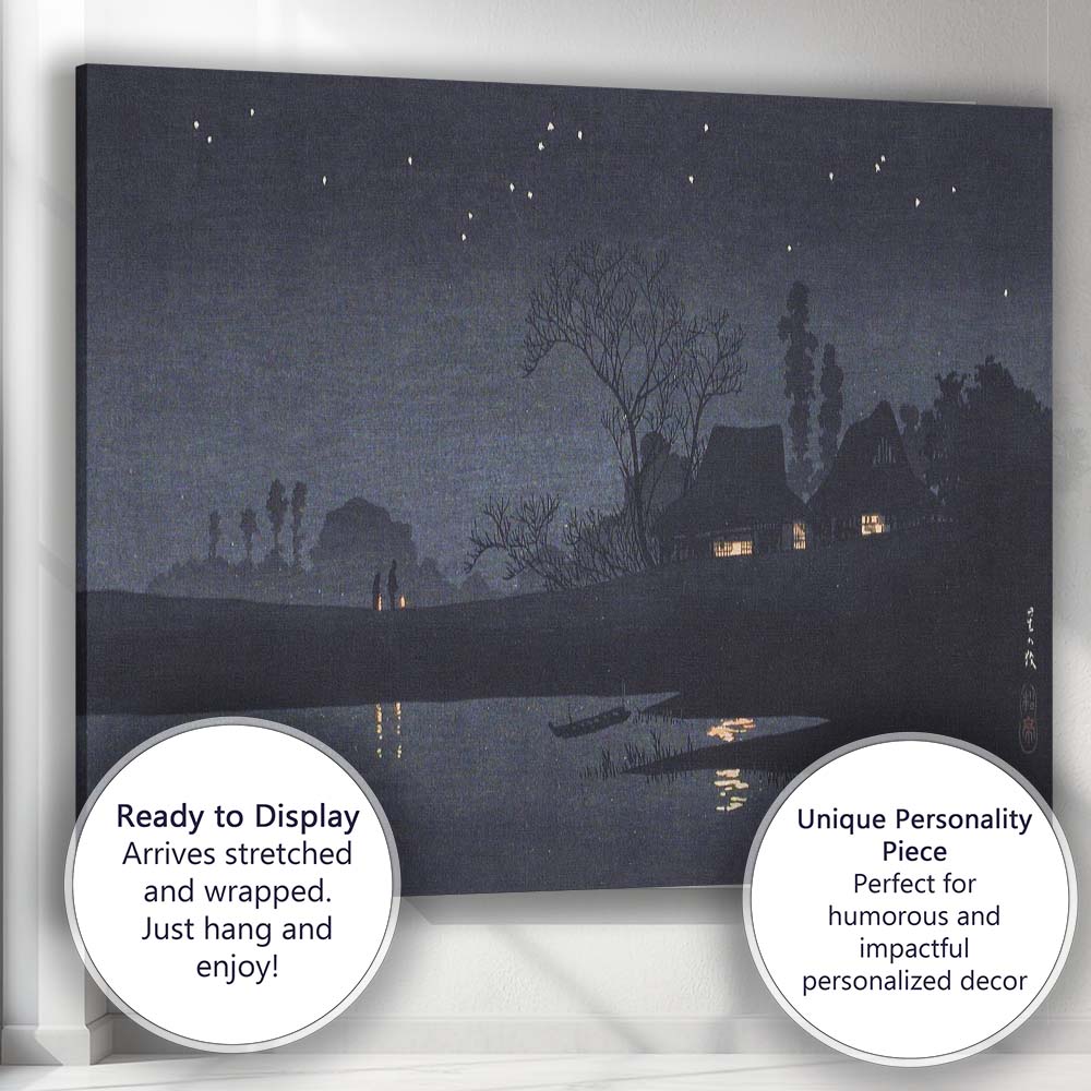 Japanese Village Night Scene Under Starry Sky Canvas Wall Art Print Decor Picture Ready to Hang