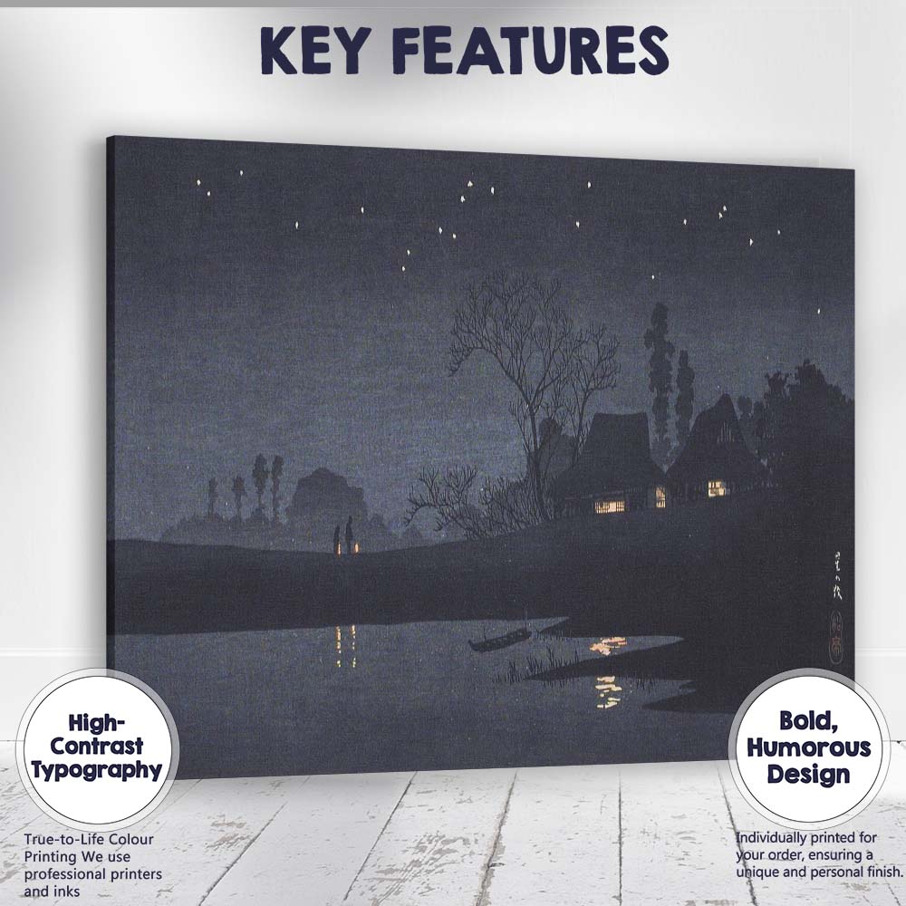 Japanese Village Night Scene Under Starry Sky Canvas Wall Art Print Decor Picture Ready to Hang