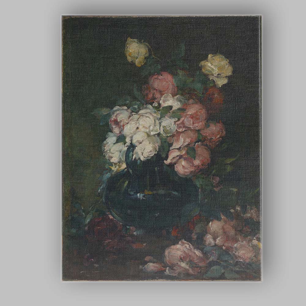 Pink White Roses Floral Bouquet Impressionist Still Life Canvas Wall Art Print Decor Picture Ready to Hang