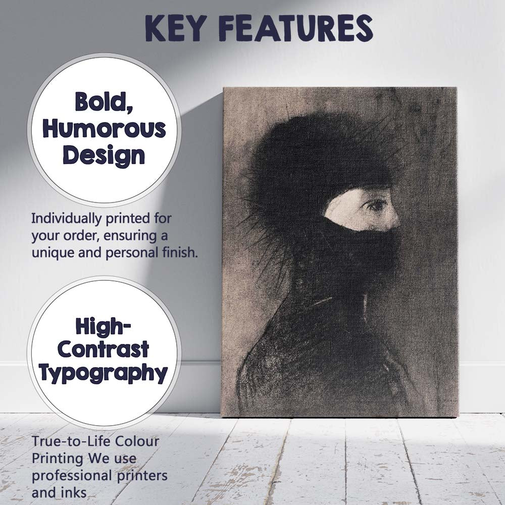Symbolist Veiled Woman Portrait Monochrome Charcoal Style Canvas Wall Art Print Decor Picture Ready to Hang