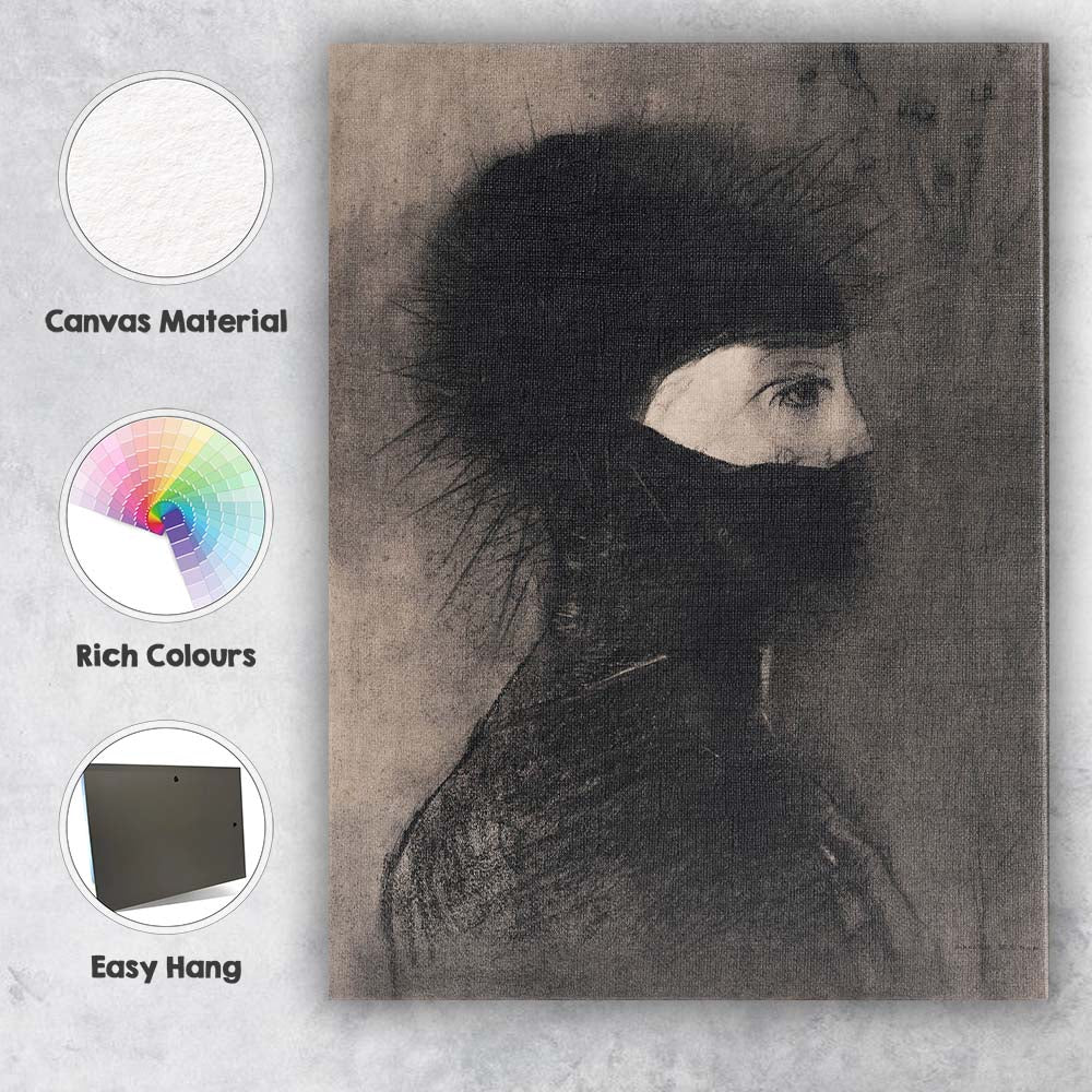 Symbolist Veiled Woman Portrait Monochrome Charcoal Style Canvas Wall Art Print Decor Picture Ready to Hang