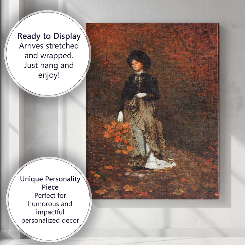 Victorian Lady Autumn Woodland Portrait Warm Orange Tones Canvas Wall Art Print Decor Picture Ready to Hang