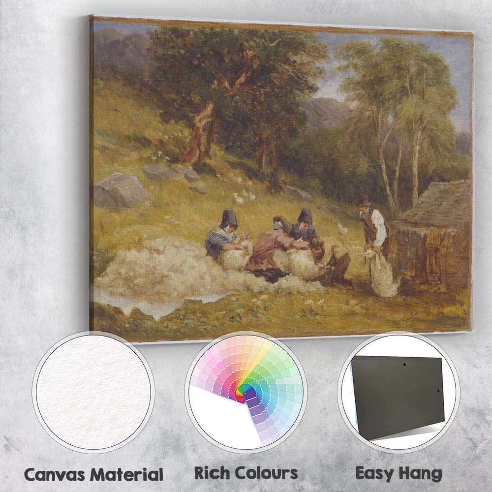 Traditional Sheep Shearing Scene Country Farm Life Painting Canvas Wall Art Print Decor Picture Ready to Hang