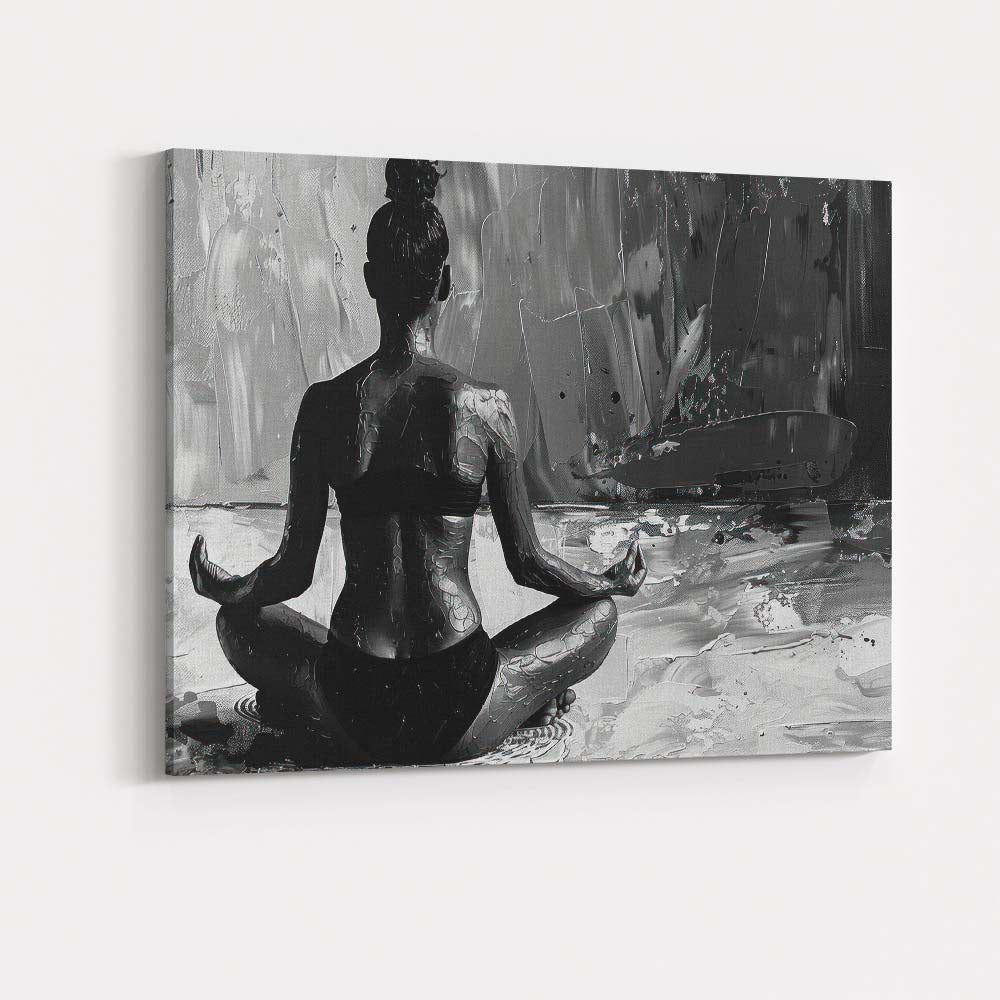 Monochrome Abstract Meditating Figure Textured Contemporary Zen Canvas Wall Art Print Decor Picture Ready to Hang
