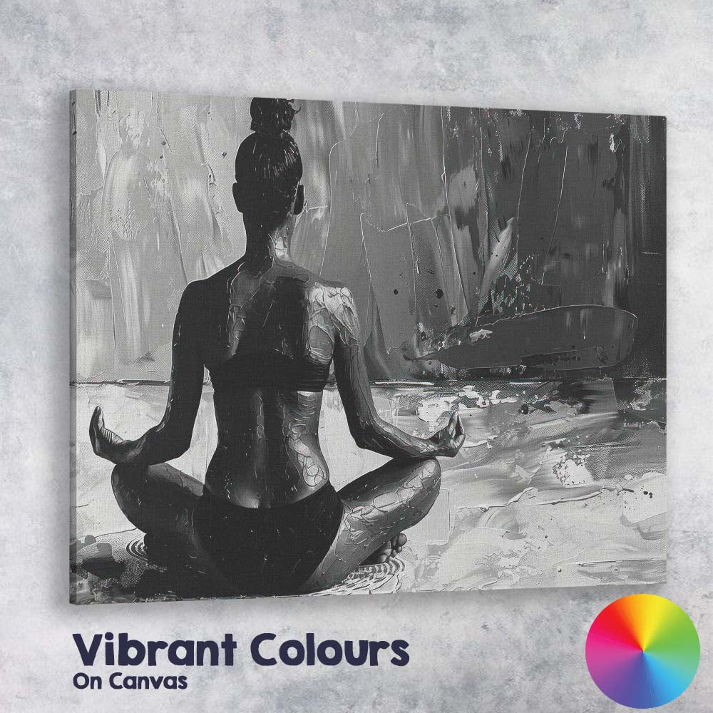 Monochrome Abstract Meditating Figure Textured Contemporary Zen Canvas Wall Art Print Decor Picture Ready to Hang