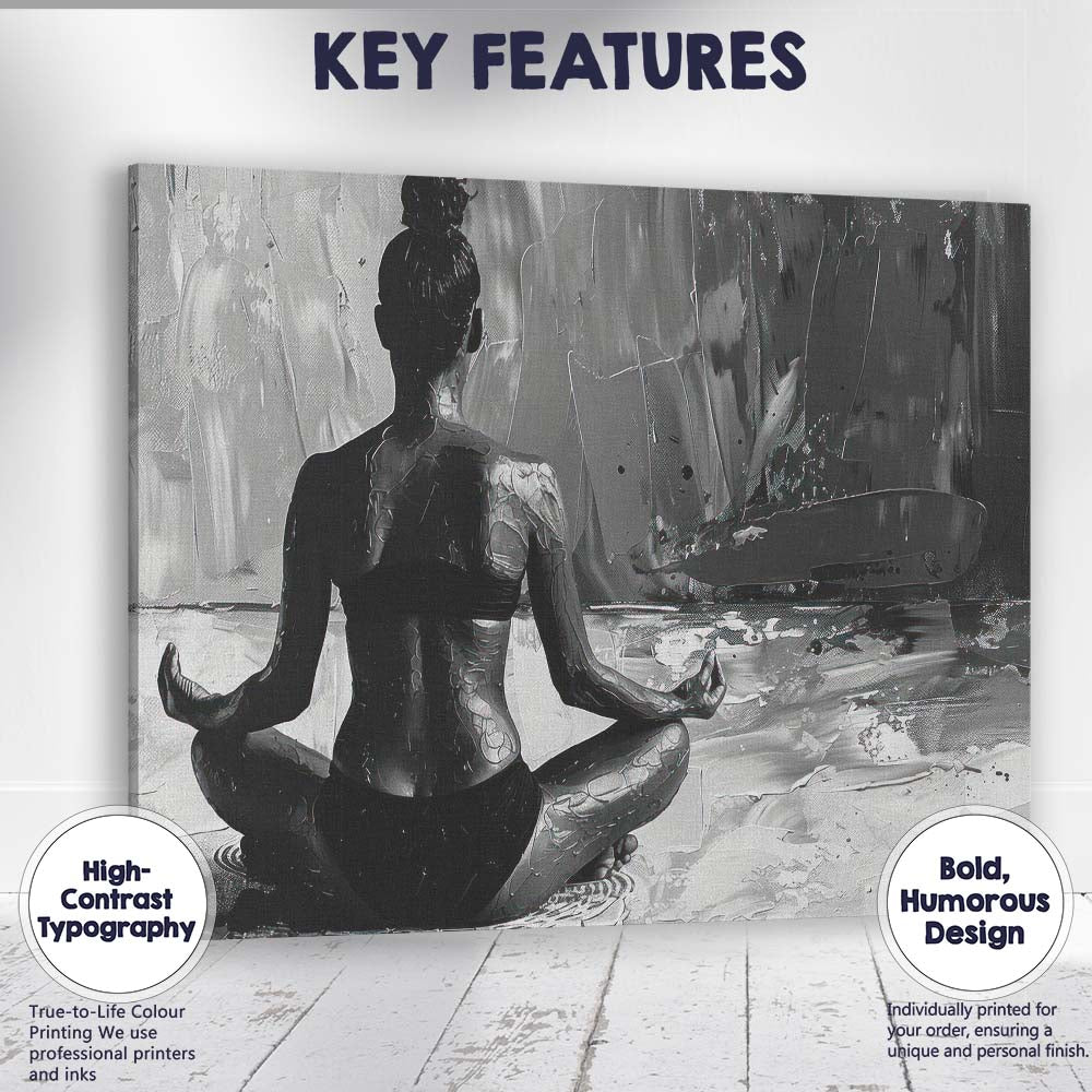 Monochrome Abstract Meditating Figure Textured Contemporary Zen Canvas Wall Art Print Decor Picture Ready to Hang
