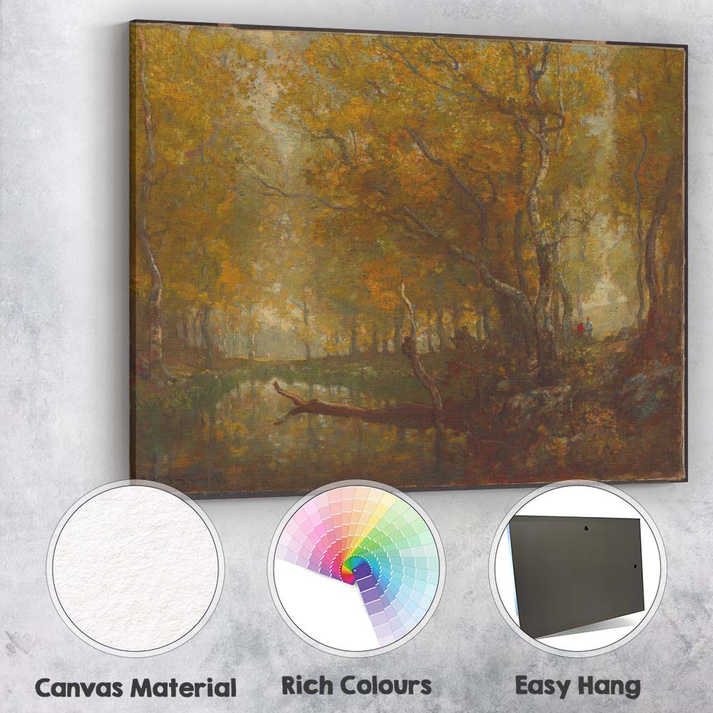 Golden Autumn Forest Pond Reflection Landscape Canvas Wall Art Print Decor Picture Ready to Hang