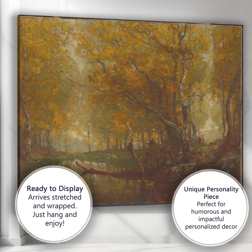 Golden Autumn Forest Pond Reflection Landscape Canvas Wall Art Print Decor Picture Ready to Hang