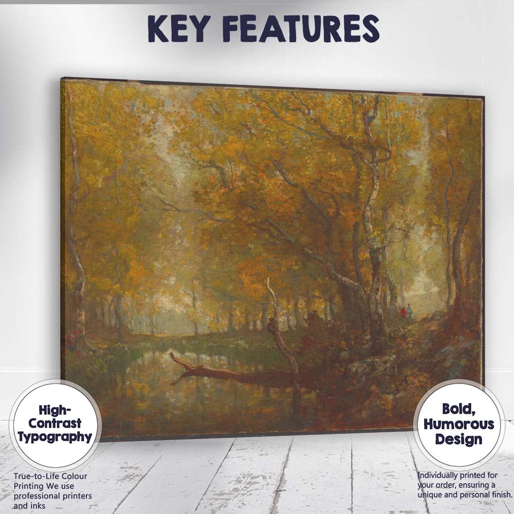 Golden Autumn Forest Pond Reflection Landscape Canvas Wall Art Print Decor Picture Ready to Hang