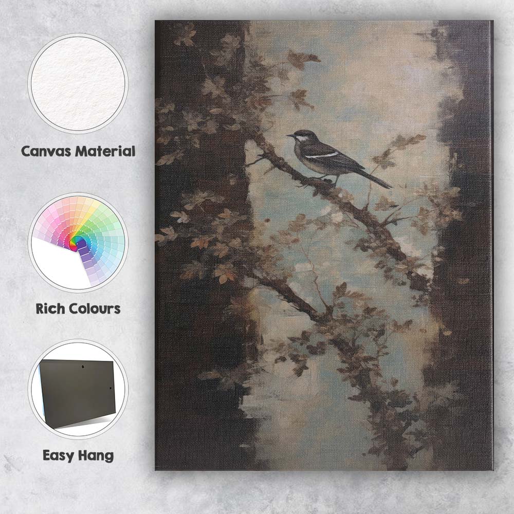 Elegant Songbird on Blossom Branch Contemporary Nature Canvas Wall Art Print Decor Picture Ready to Hang