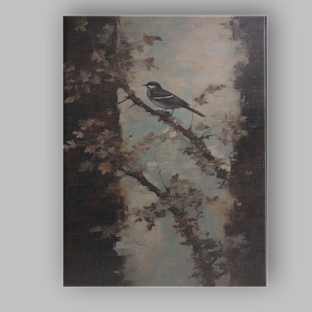 Elegant Songbird on Blossom Branch Contemporary Nature Canvas Wall Art Print Decor Picture Ready to Hang