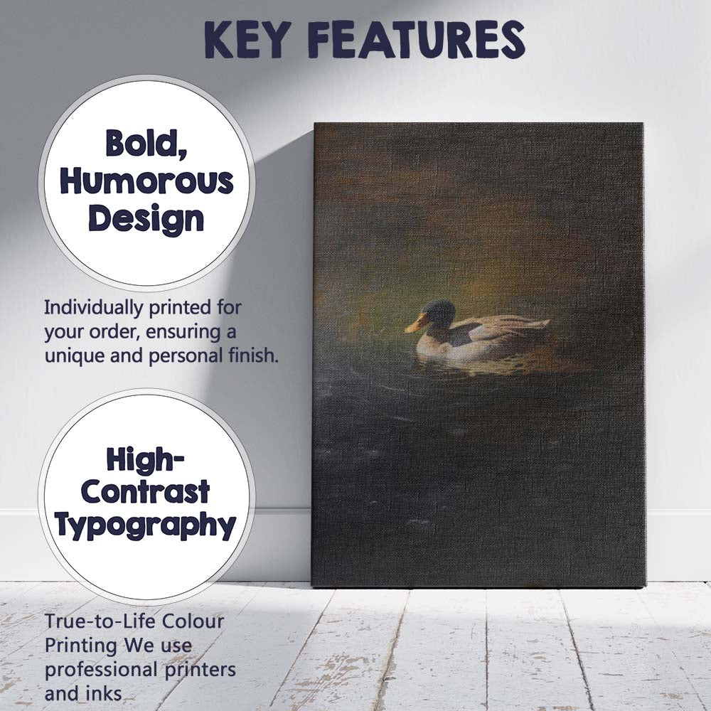 Mallard Duck on Tranquil Dark Water Wildlife Canvas Wall Art Print Decor Picture Ready to Hang