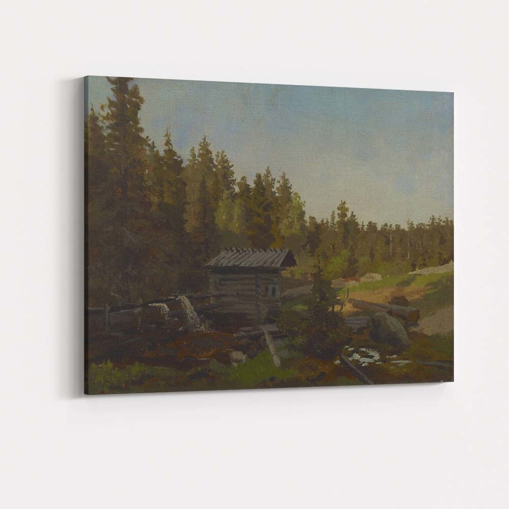 Forest Cabin Watermill Stream Rustic Landscape Canvas Wall Art Print Decor Picture Ready to Hang