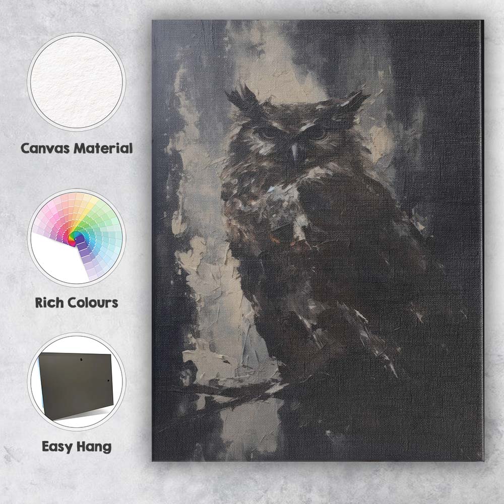 Dark Moody Owl Wildlife Abstract Textured Painting Canvas Wall Art Print Decor Picture Ready to Hang