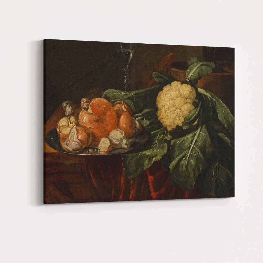 Traditional Still Life Cauliflower and Mushrooms Rustic Kitchen Art Canvas Wall Art Print Decor Picture Ready to Hang