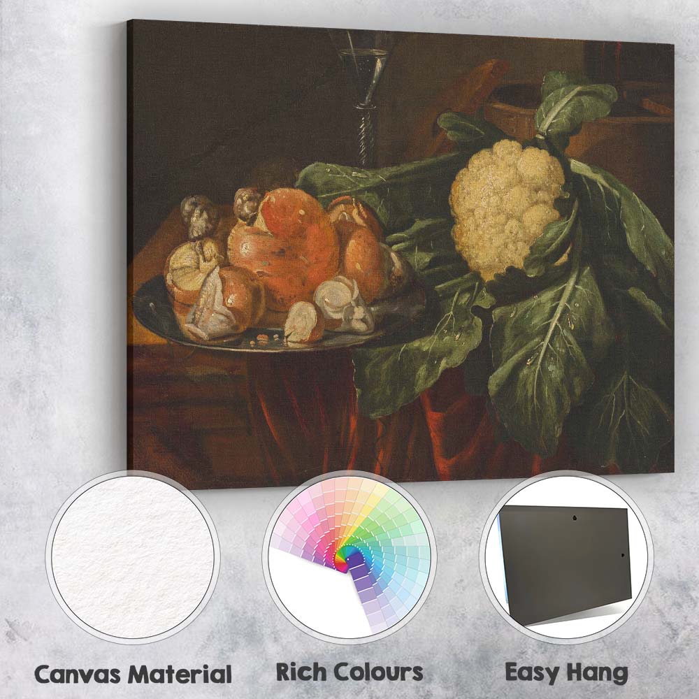 Traditional Still Life Cauliflower and Mushrooms Rustic Kitchen Art Canvas Wall Art Print Decor Picture Ready to Hang