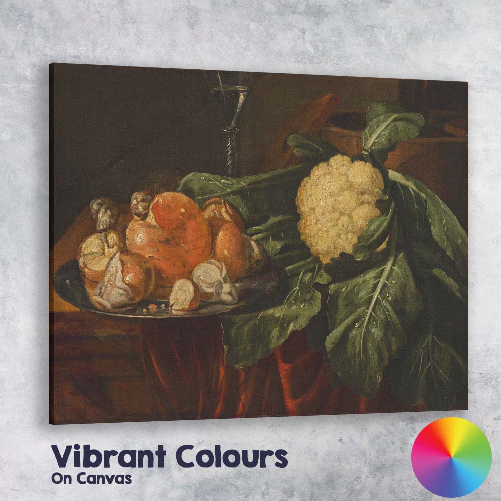 Traditional Still Life Cauliflower and Mushrooms Rustic Kitchen Art Canvas Wall Art Print Decor Picture Ready to Hang