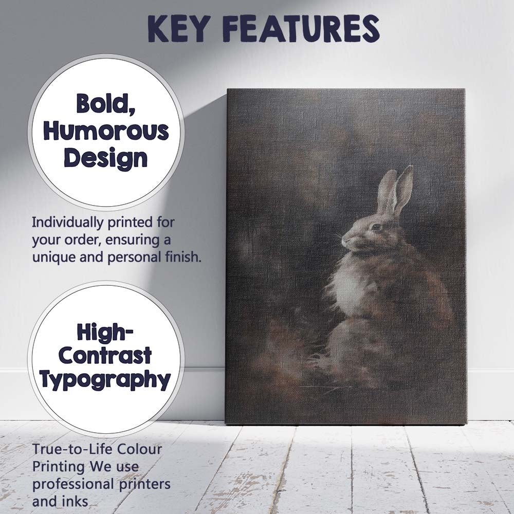 Dark Moody Hare Wildlife Portrait Contemporary Animal Canvas Wall Art Print Decor Picture Ready to Hang