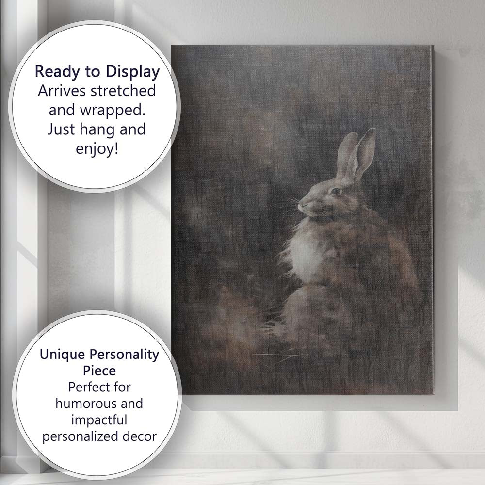 Dark Moody Hare Wildlife Portrait Contemporary Animal Canvas Wall Art Print Decor Picture Ready to Hang