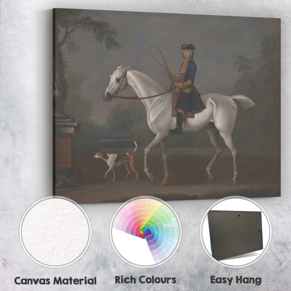 Historic Equestrian White Horse Rider Portrait Canvas Wall Art Print Decor Picture Ready to Hang