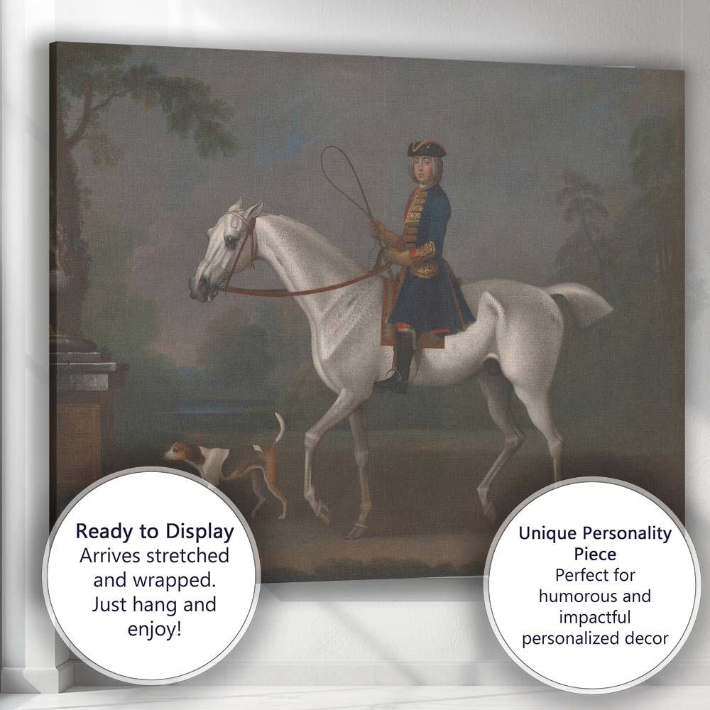 Historic Equestrian White Horse Rider Portrait Canvas Wall Art Print Decor Picture Ready to Hang