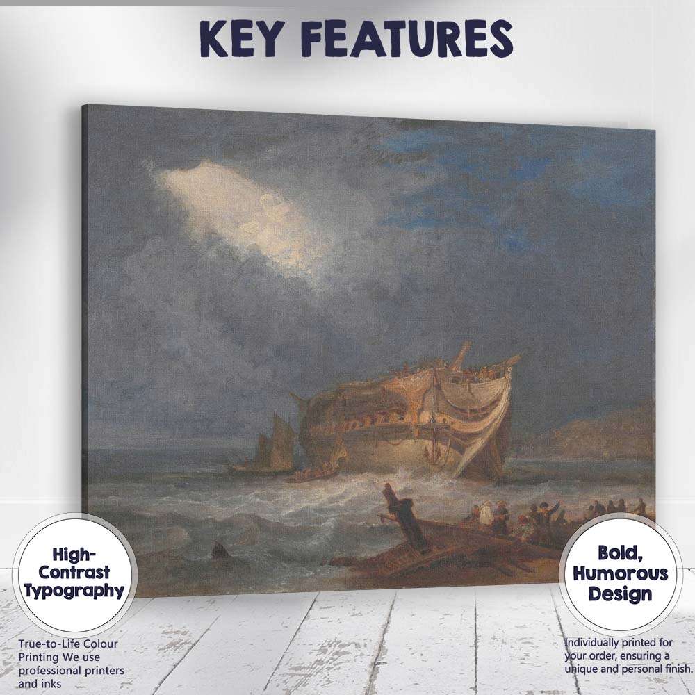 Moonlit Shipwreck Coastal Seascape Dramatic Maritime Canvas Wall Art Print Decor Picture Ready to Hang
