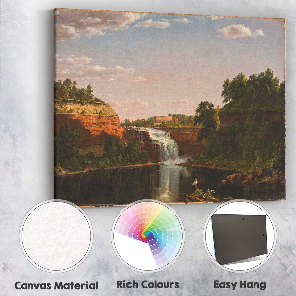 Sunlit Waterfall River Gorge Landscape Scenic Nature Canvas Wall Art Print Decor Picture Ready to Hang