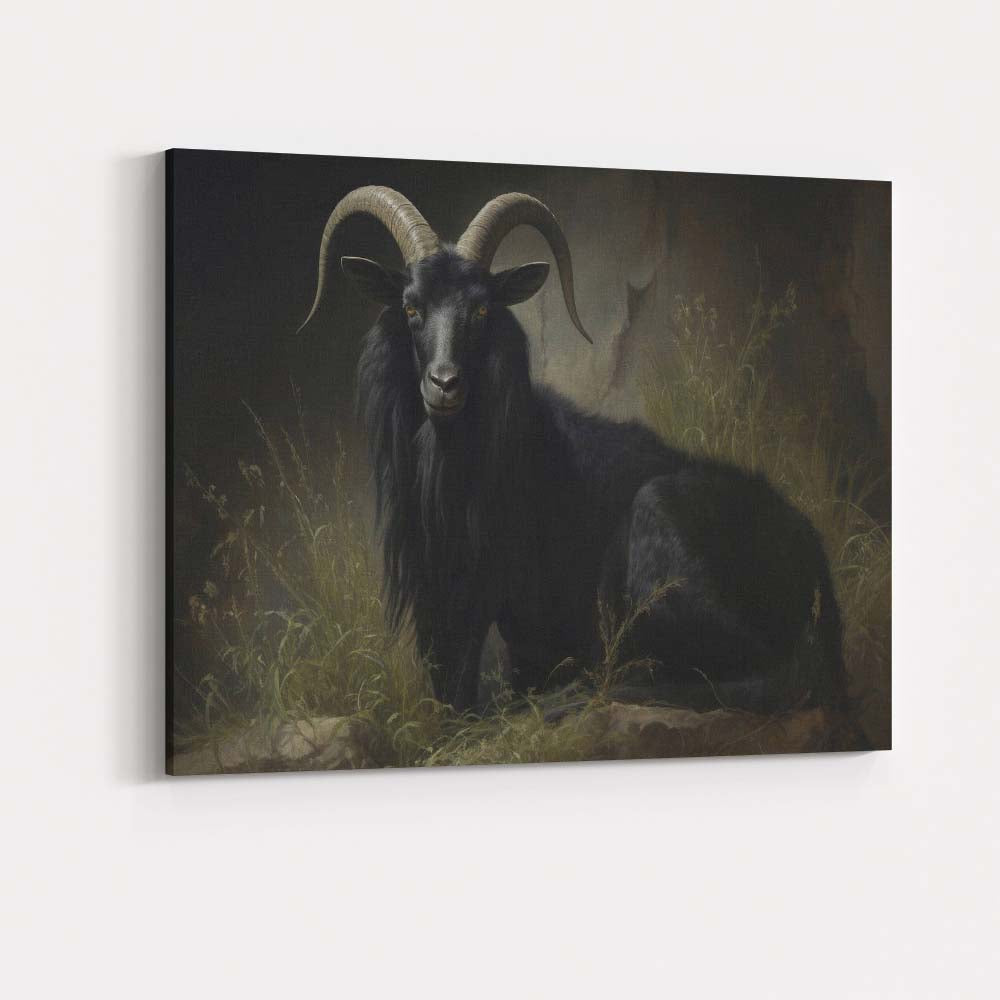 Black Goat Portrait Dark Moody Rustic Animal Canvas Wall Art Print Decor Picture Ready to Hang