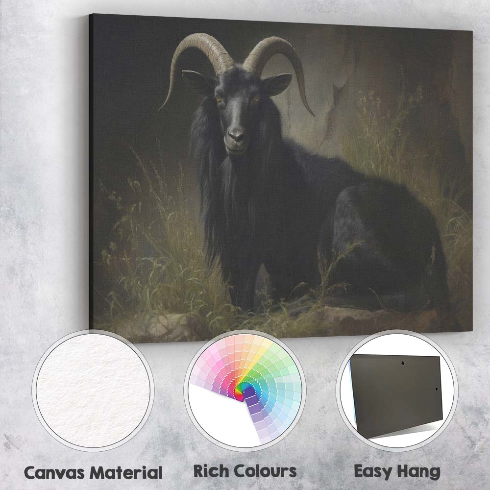 Black Goat Portrait Dark Moody Rustic Animal Canvas Wall Art Print Decor Picture Ready to Hang
