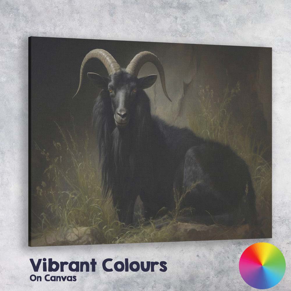 Black Goat Portrait Dark Moody Rustic Animal Canvas Wall Art Print Decor Picture Ready to Hang