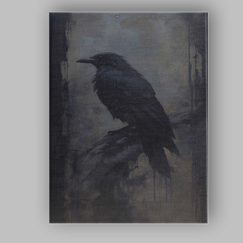 Dark Gothic Raven Bird Moody Portrait Painting Canvas Wall Art Print Decor Picture Ready to Hang
