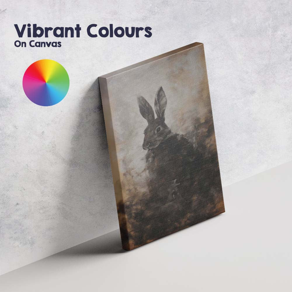 Dark Rabbit Portrait Atmospheric Wildlife Painting Canvas Wall Art Print Decor Picture Ready to Hang