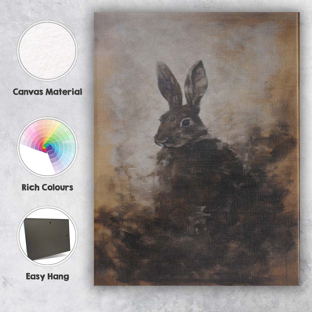 Dark Rabbit Portrait Atmospheric Wildlife Painting Canvas Wall Art Print Decor Picture Ready to Hang