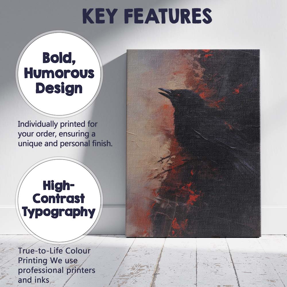 Black Raven Dramatic Abstract Bird Artwork Canvas Wall Art Print Decor Picture Ready to Hang