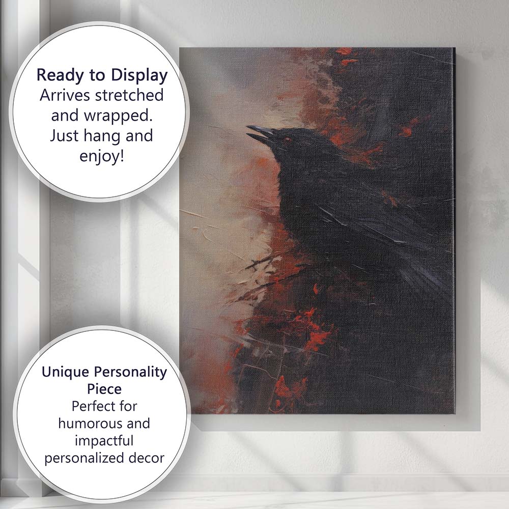 Black Raven Dramatic Abstract Bird Artwork Canvas Wall Art Print Decor Picture Ready to Hang