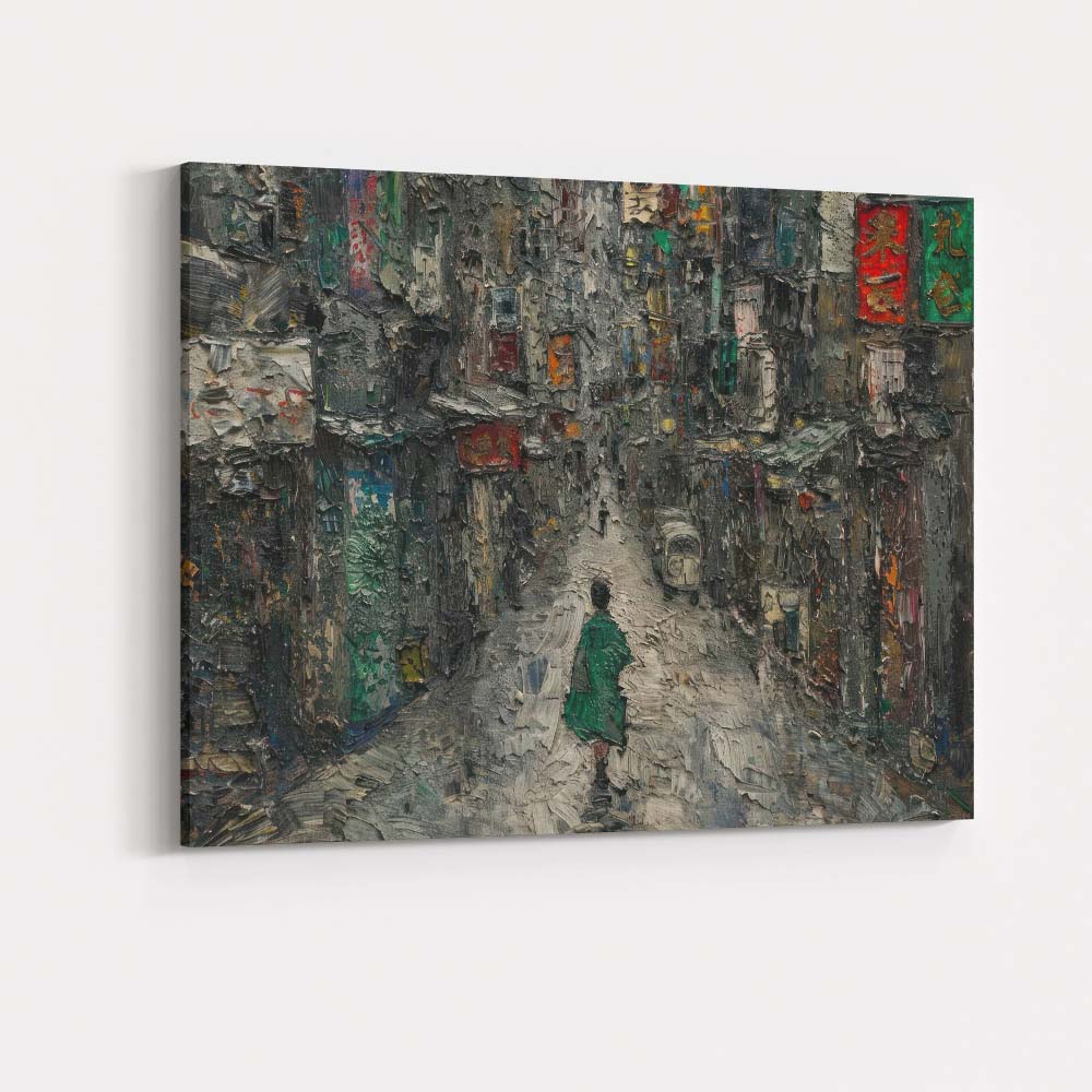 Urban Alleyway Figure Textured Abstract Cityscape Painting Canvas Wall Art Print Decor Picture Ready to Hang
