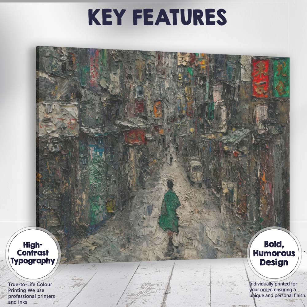 Urban Alleyway Figure Textured Abstract Cityscape Painting Canvas Wall Art Print Decor Picture Ready to Hang
