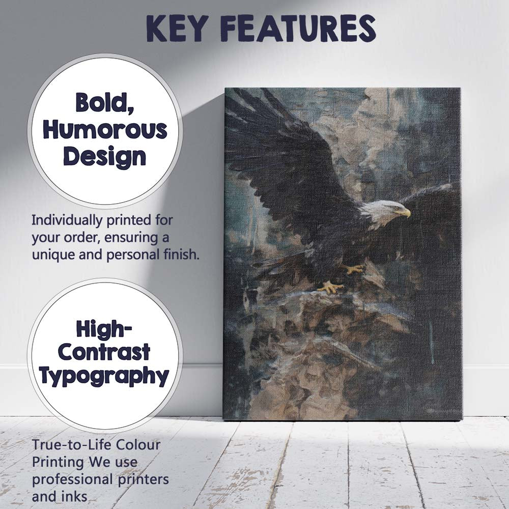 Majestic Bald Eagle Dark Textured Wildlife Painting Canvas Wall Art Print Decor Picture Ready to Hang