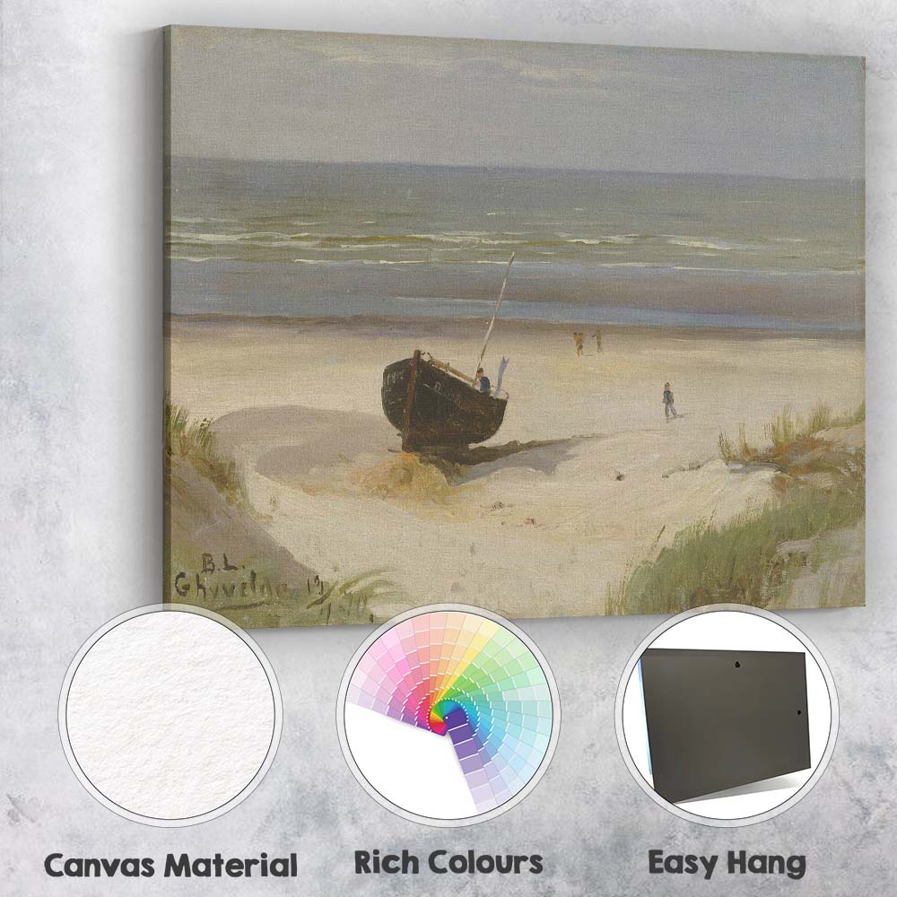 Coastal Beach Fishing Boat Seaside Dune Impressionist Painting Canvas Wall Art Print Decor Picture Ready to Hang