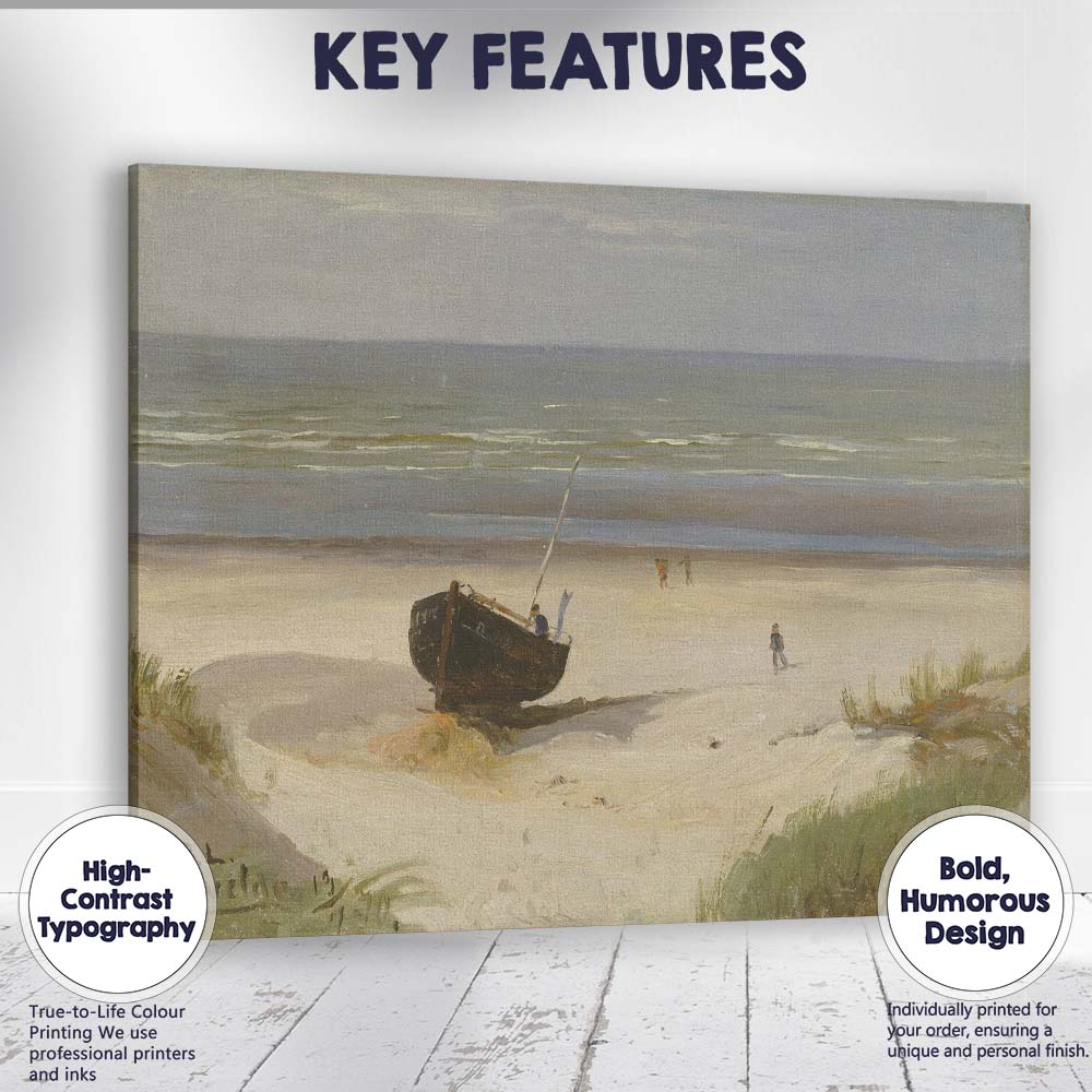 Coastal Beach Fishing Boat Seaside Dune Impressionist Painting Canvas Wall Art Print Decor Picture Ready to Hang