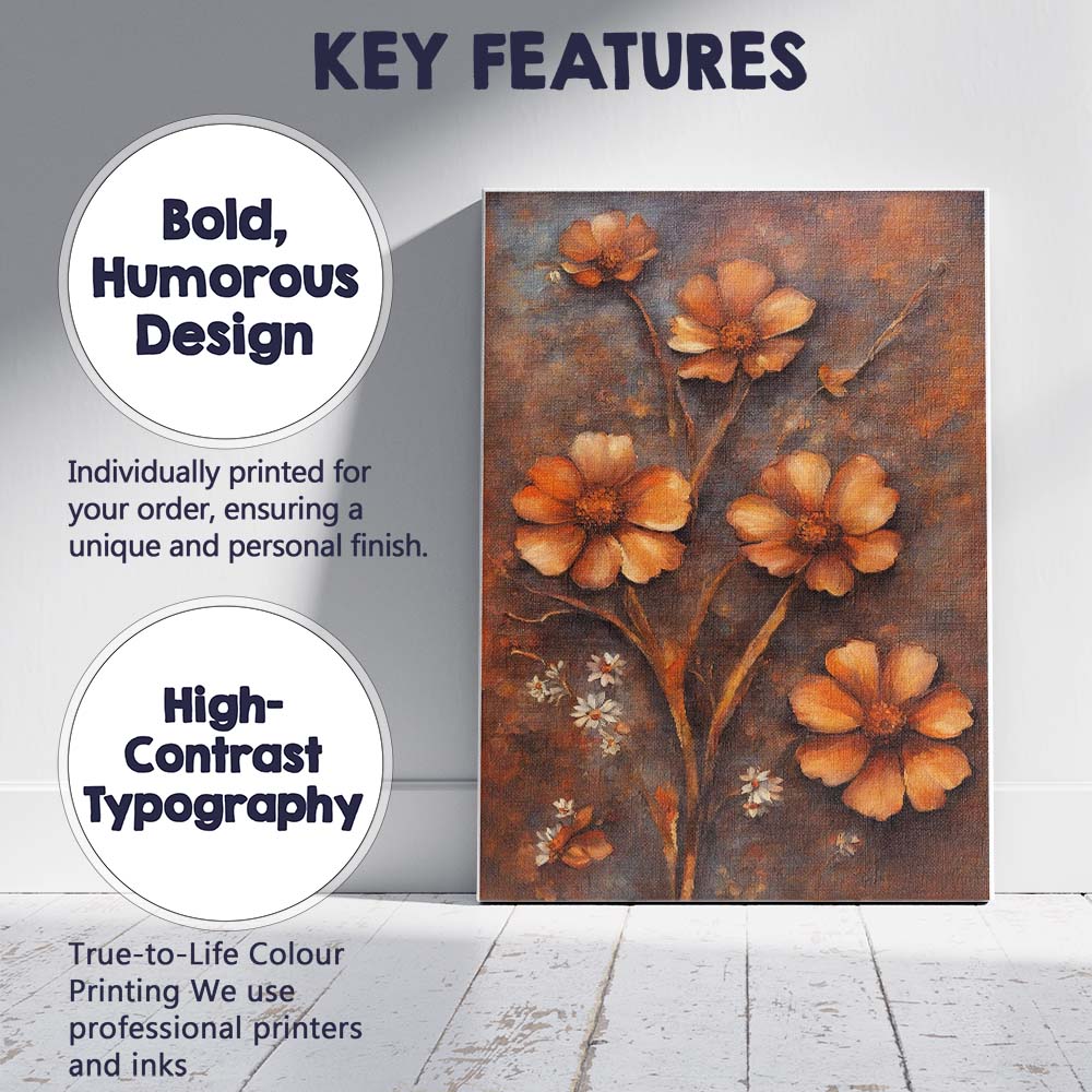 Warm Autumn Floral Botanical Textured Still Life Painting Canvas Wall Art Print Decor Picture Ready to Hang