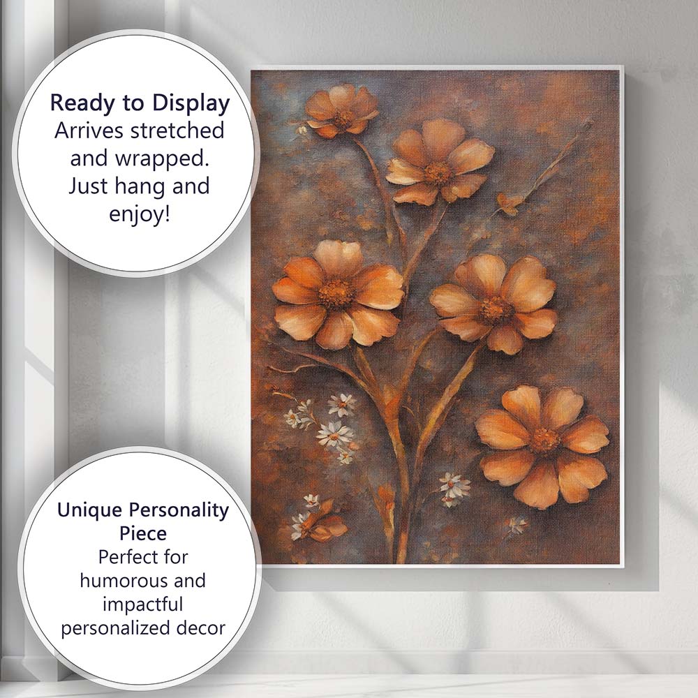 Warm Autumn Floral Botanical Textured Still Life Painting Canvas Wall Art Print Decor Picture Ready to Hang