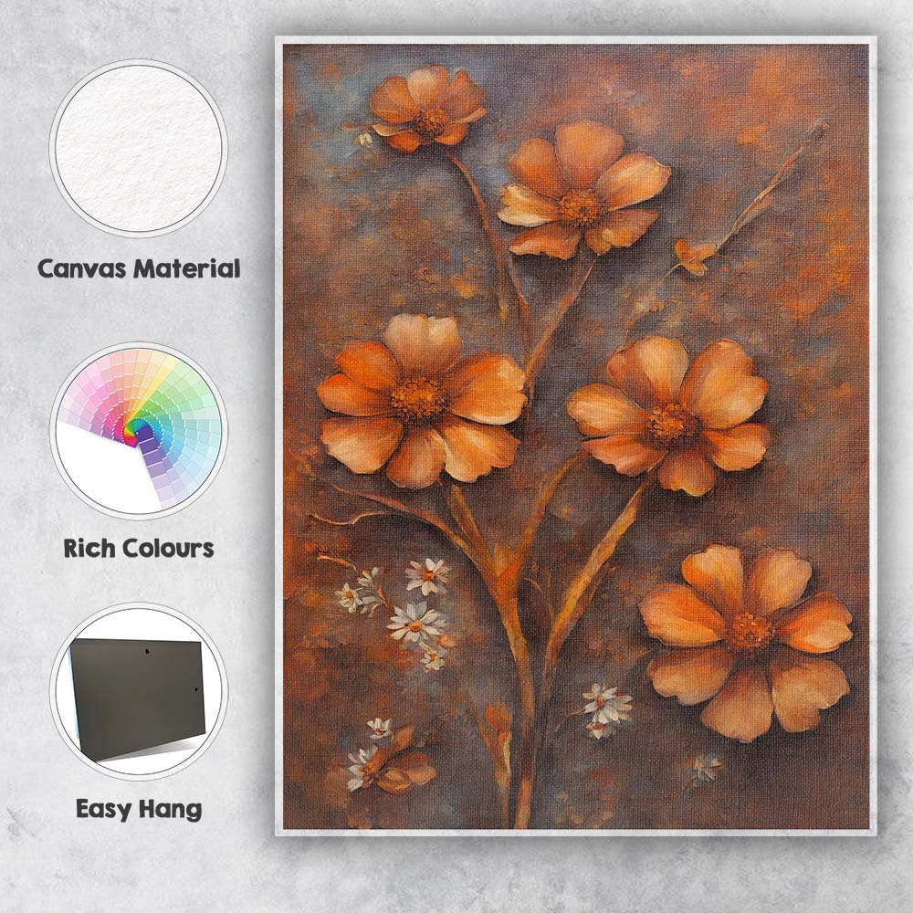Warm Autumn Floral Botanical Textured Still Life Painting Canvas Wall Art Print Decor Picture Ready to Hang